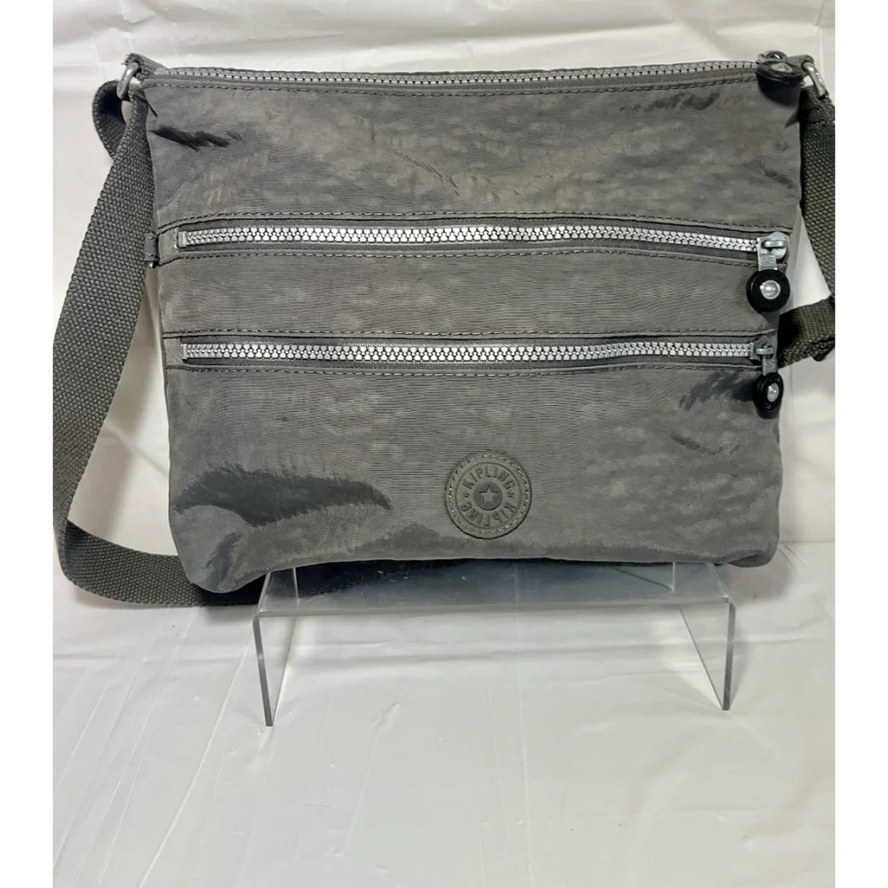 Kipling Alvar Gray Nylon Crossbody Bag Adjustable Strap Zip Pockets